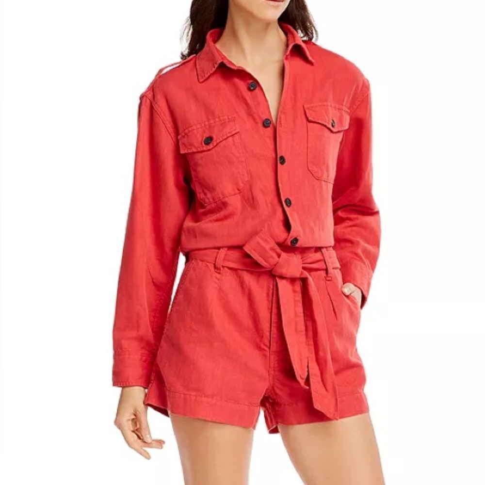 CURRENT / Elliott NWT “The Kaya Romper” Vintage Red Cotton Linen SIZE 2